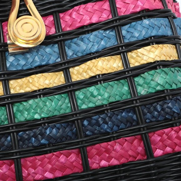 Benchmade Wicker Handbag Purse Woven Straw Chain Strap Black Rainbow Gold Clasp - Picture 9 of 9